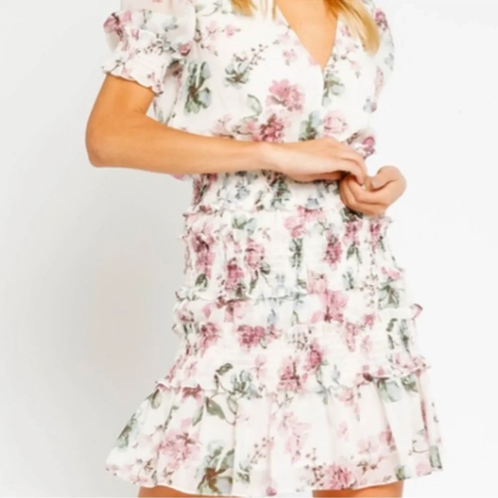 Floral Ruffle Dress Olivaceous Smocked Dress M